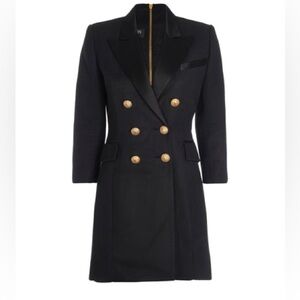 NWT BALMAIN BLACK DOUBLE BREASTED TUXEDO BLAZER DRESS FR44 US 12